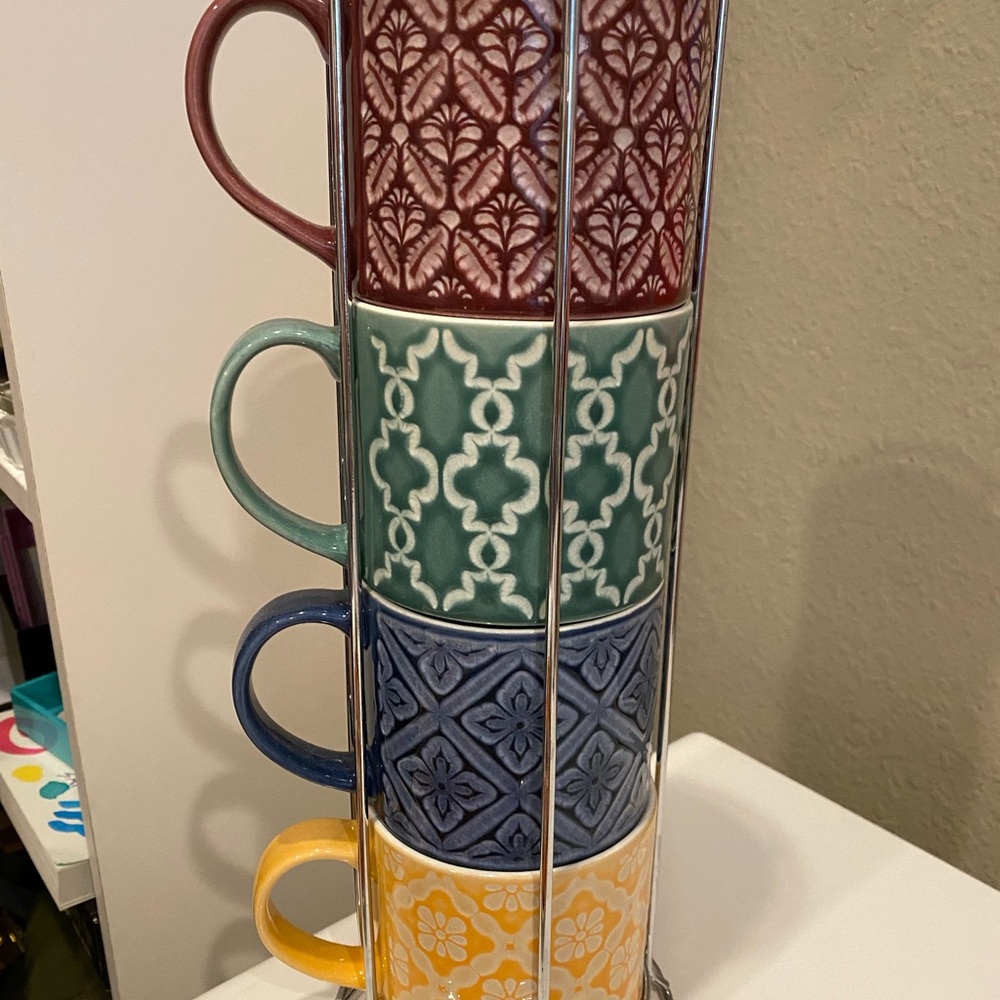 Over&back 5-Piece Stacking Mugs with Rack set